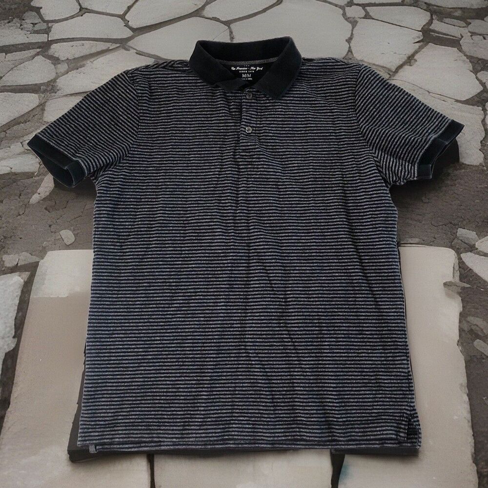 Banana Republic Mens San Francisco New York Label Black Striped Polo Size Medium